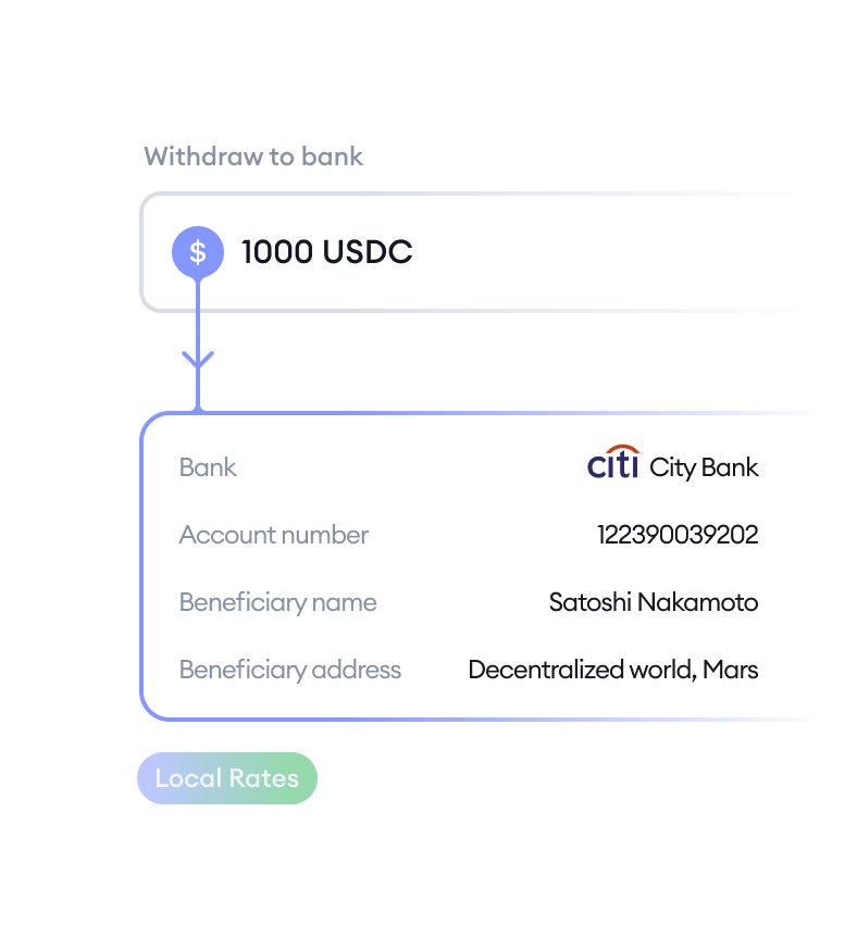 Get the best rates with our local crypto offramp